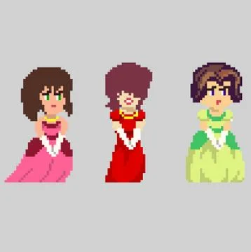 Set of pixel characters in art style Stock Illustration