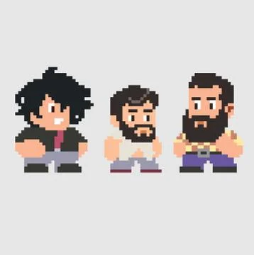 Set of pixel characters in art style Stock Illustration