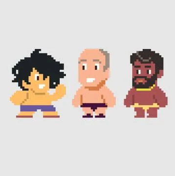 Set of pixel characters in art style Illustrazione stock