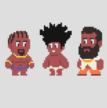 Set of pixel characters in art style Stock Illustration