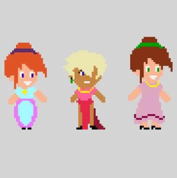Set of pixel characters in art style Stock Illustration