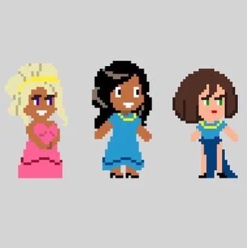 Set of pixel characters in art style Stock Illustration
