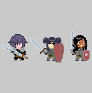 Set of pixel characters in art style Stock Illustration