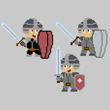 Set of pixel characters in art style Stock Illustration
