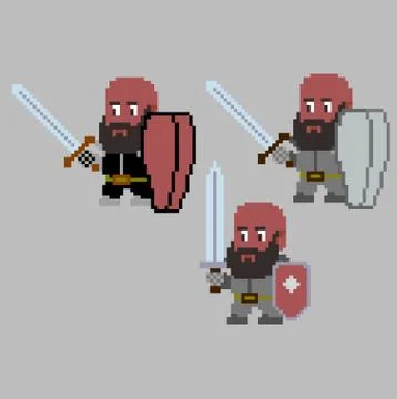 Set of pixel characters in art style Stock Illustration