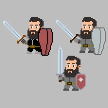 Set of pixel characters in art style Stock Illustration