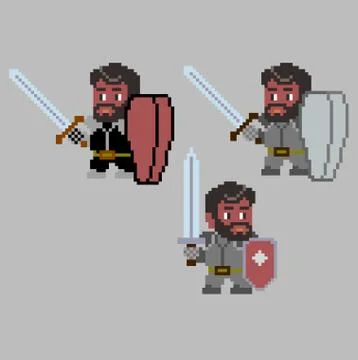 Set of pixel characters in art style Stock Illustration