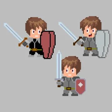 Set of pixel characters in art style Stock Illustration