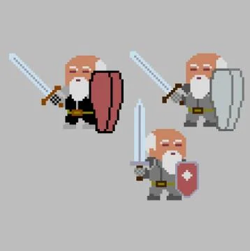 Set of pixel characters in art style Stock Illustration