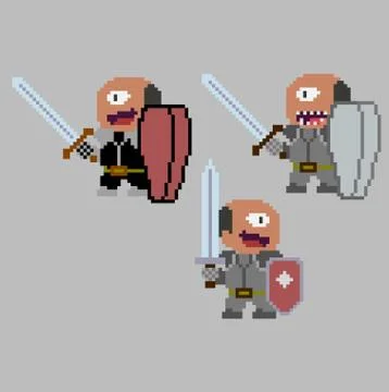 Set of pixel characters in art style Stock Illustration