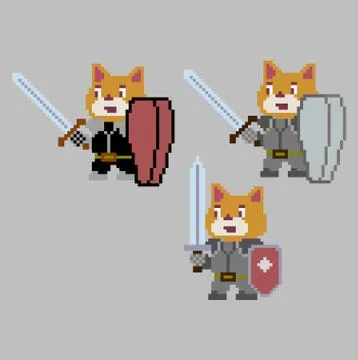 Set of pixel characters in art style Stock Illustration