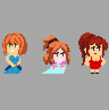 Set of pixel characters in art style Stock Illustration