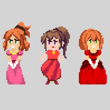 Set of pixel characters in art style Stock Illustration