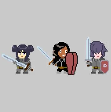 Set of pixel characters in art style Stock Illustration
