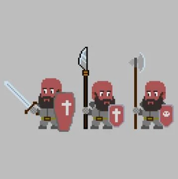 Set of pixel characters in art style Stock Illustration
