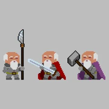 Set of pixel characters in art style Stock Illustration