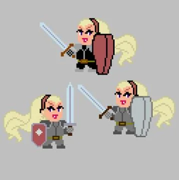 Set of pixel characters in art style Illustrazione stock