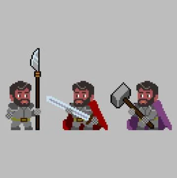 Set of pixel characters in art style Illustrazione stock