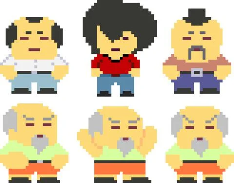 Set of pixel characters in art style Stock Illustration