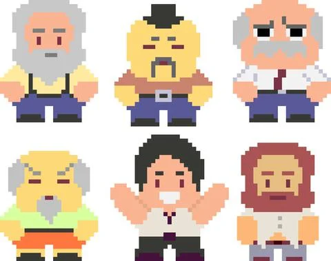 Set of pixel characters in art style Stock Illustration
