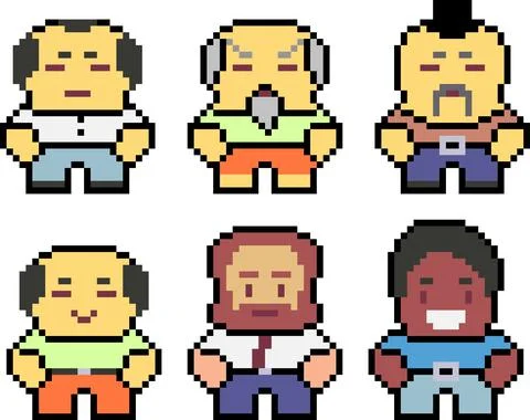 Set of pixel characters in art style Stock Illustration