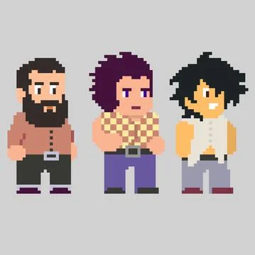 Set of pixel characters in art style Stock Illustration