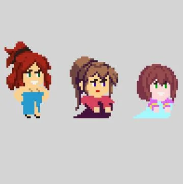 Set of pixel characters in art style Stock Illustration