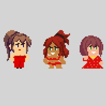 Set of pixel characters in art style Stock Illustration