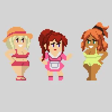 Set of pixel characters in art style Stock Illustration