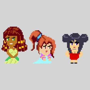 Set of pixel characters in art style Stock Illustration
