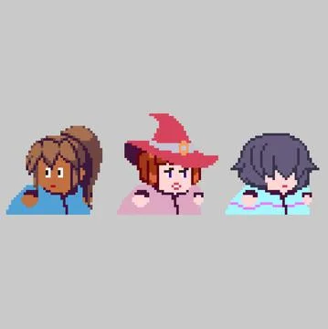 Set of pixel characters in art style Stock Illustration