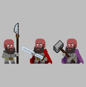 Set of pixel characters in art style Stock Illustration