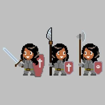 Set of pixel characters in art style Stock Illustration