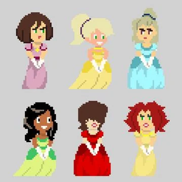 Set of pixel characters in art style Stock Illustration