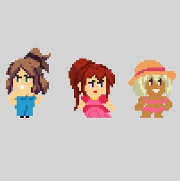 Set of pixel characters in art style Stock Illustration