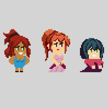 Set of pixel characters in art style Illustrazione stock