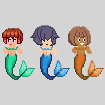 Set of pixel characters in art style Stock Illustration