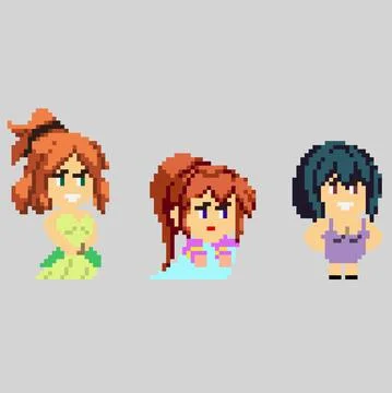 Set of pixel characters in art style Stock Illustration