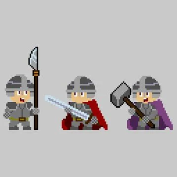 Set of pixel characters in art style Stock Illustration