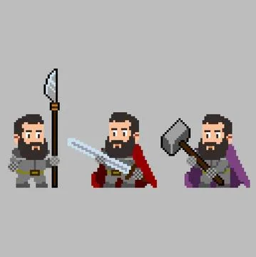 Set of pixel characters in art style Stock Illustration