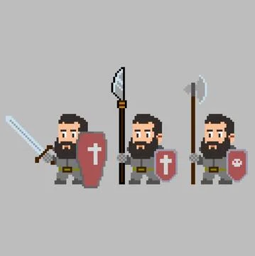 Set of pixel characters in art style Stock Illustration