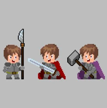 Set of pixel characters in art style Stock Illustration