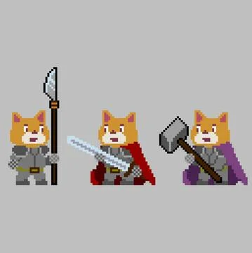 Set of pixel characters in art style Stock Illustration