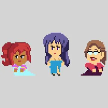 Set of pixel characters in art style Stock Illustration
