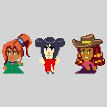 Set of pixel characters in art style Illustrazione stock