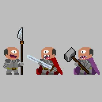 Set of pixel characters in art style Stock Illustration