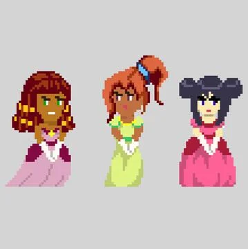 Set of pixel characters in art style Stock Illustration