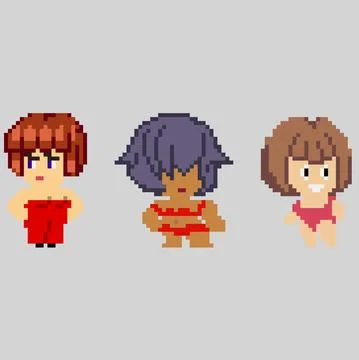 Set of pixel characters in art style Stock Illustration