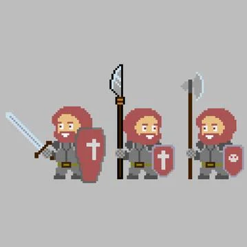 Set of pixel characters in art style Illustrazione stock