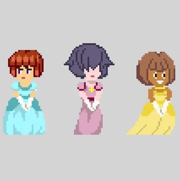 Set of pixel characters in art style Stock Illustration